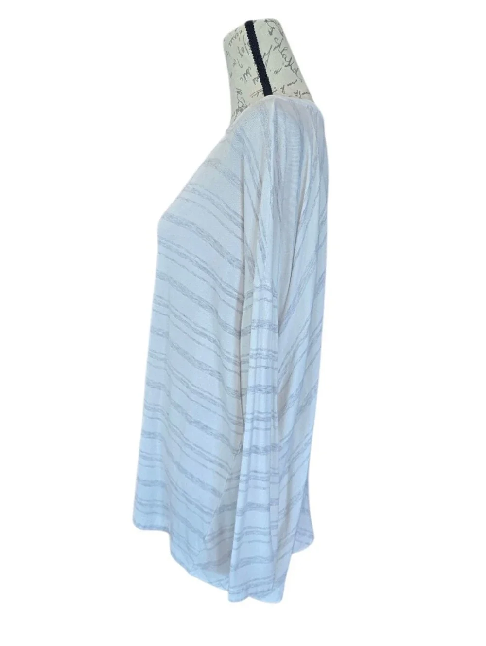 Cabi ATC Habit Tee Heather Gray White Stripe Long Sleeve Oversized Top M